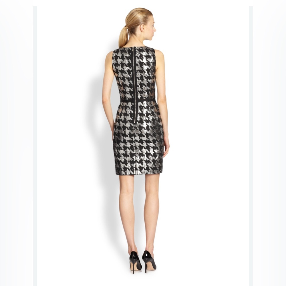 Michael Kors Houndstooth Metallic Jacquard Dress Size 8 Made In Italy $1295